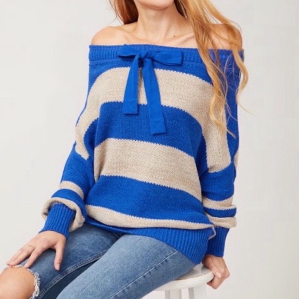 FREE PEOPLE Cassidy Striped Sweater blue size small - Picture 3 of 9